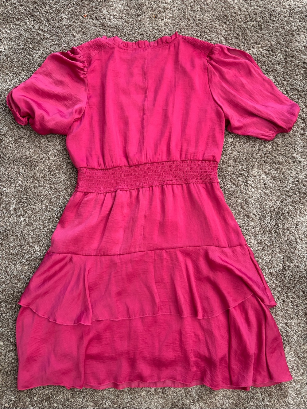 Sam Edelman Hot Pink Ruffle Tiered Mini Dress Barbiecore Statement Dress Size L - Picture 7 of 10